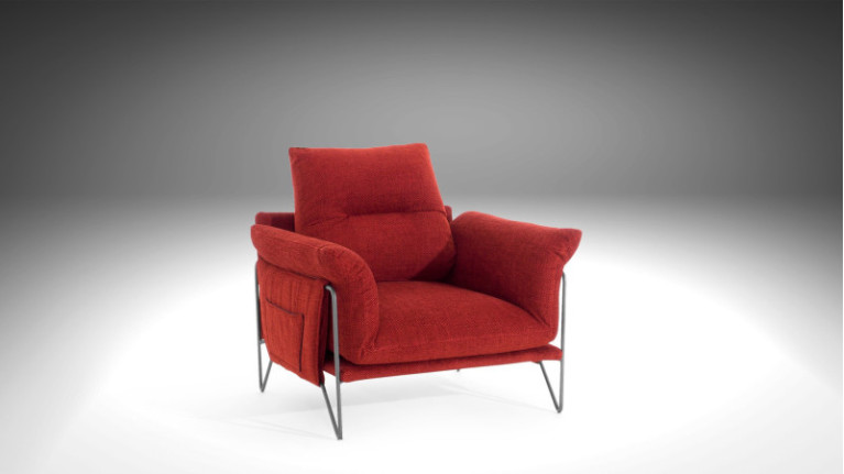Fauteuil en tissu SUNSET - Large fauteuil avec pochette intégrée.