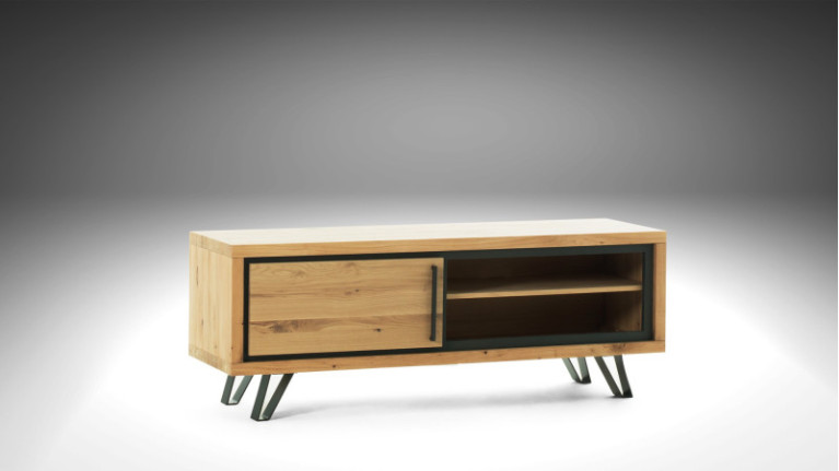 Meuble TV QUEBEC - Style industriel pour ce meuble TV en bois disponible dans plusieurs dimensions. Chêne massif à noeuds.
