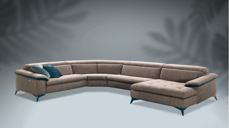 MONZA panoramic leather corner sofa, electric relaxation