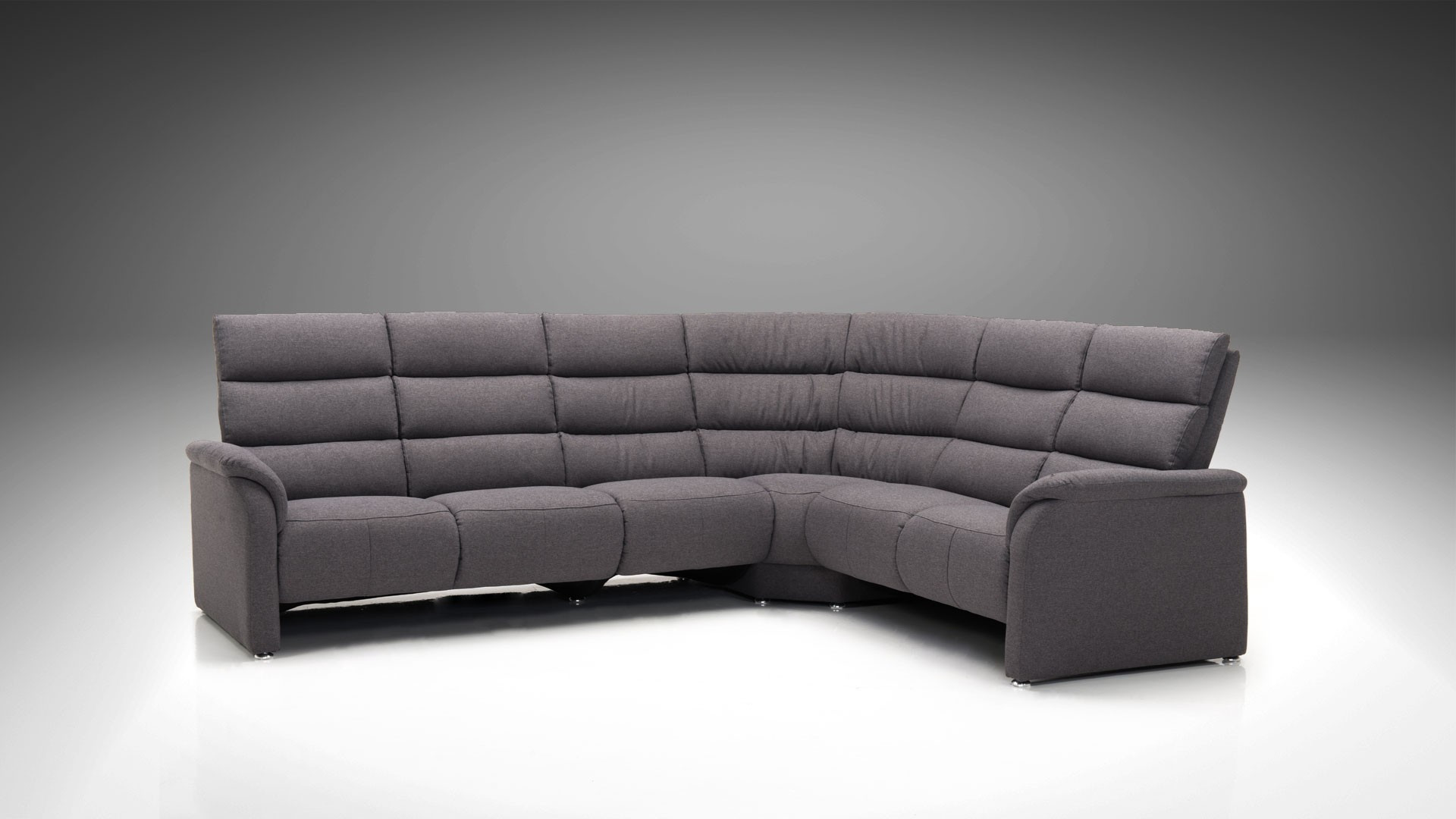 Canapé d'angle relaxation électrique en tissu gris SMILE | Grand angle
