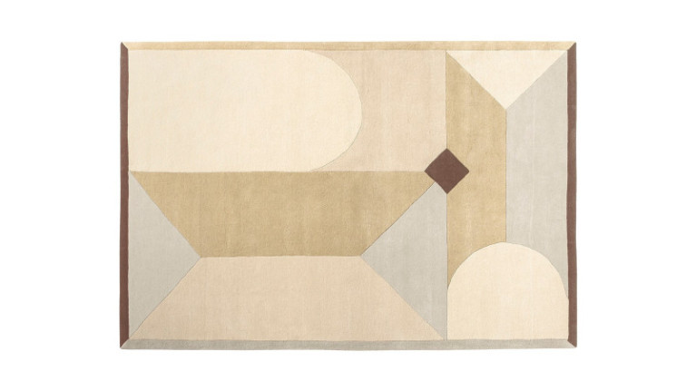 Tapis PIAZ - Tapis beige et marron de forme rectangulaire. Tufté main 100% laine. Entretien facile.