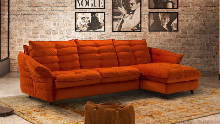 Canapé d'angle convertible OPERA - Canapé-lit tissu ou cuir ultra moelleux avec ses coussins couettés et ses accoudoirs flexible