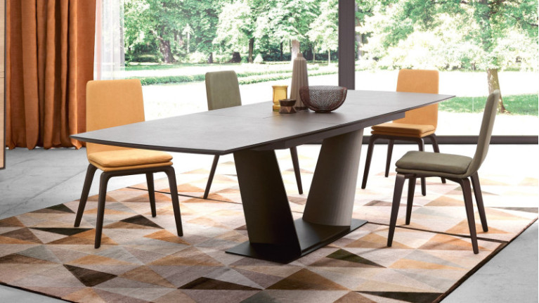 Table de repas extensible SOFIA - Concevez votre table en sélectionnant le pied, le plateau, les dimensions et les matériaux.