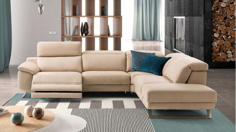 Canapé d'angle relax en tissu POWER - Canapé avec méridienne disponible dans plusieurs configurations en cuir, tissu ou microfib