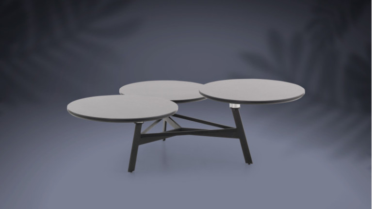 Table basse DISKO - 3 plateaux pivotants en céramique inrayable et inaltérable qui vous font gagner de la place