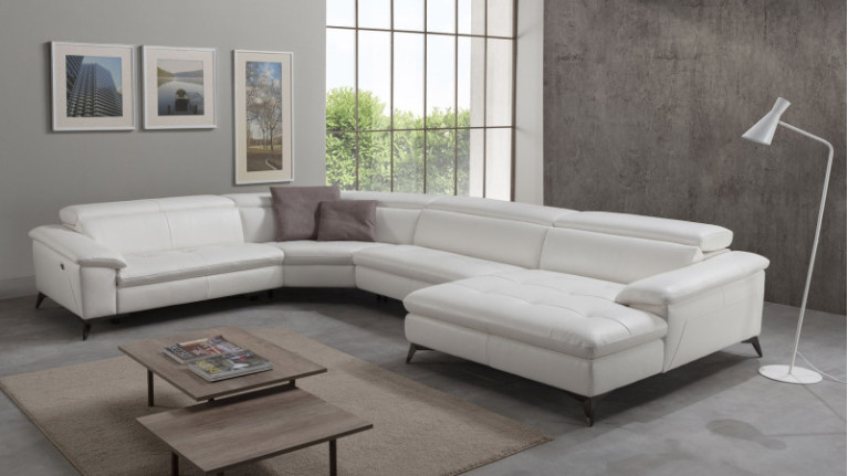 MONZA panoramic leather corner sofa, electric relaxation