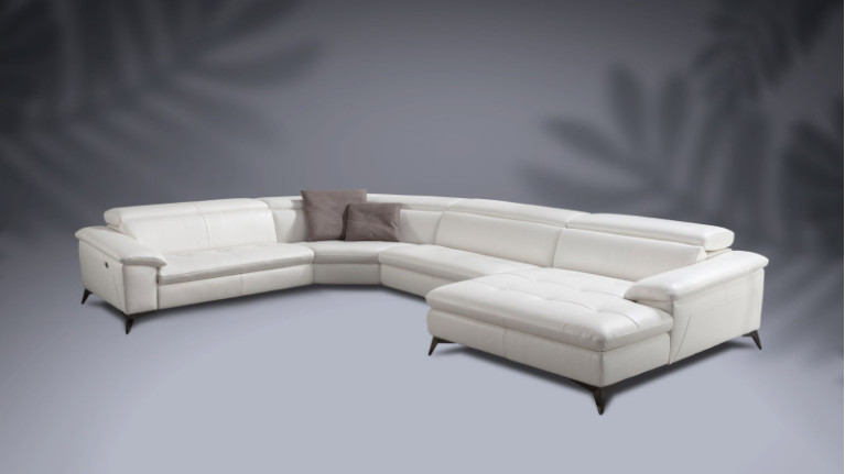 MONZA panoramic leather corner sofa, electric relaxation