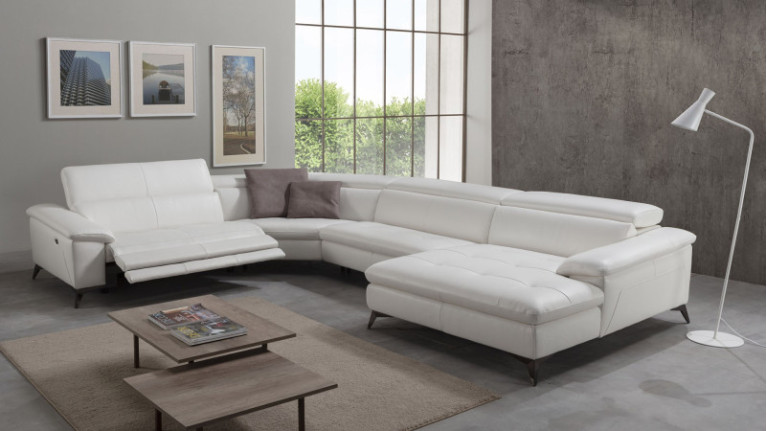 MONZA panoramic leather corner sofa, electric relaxation