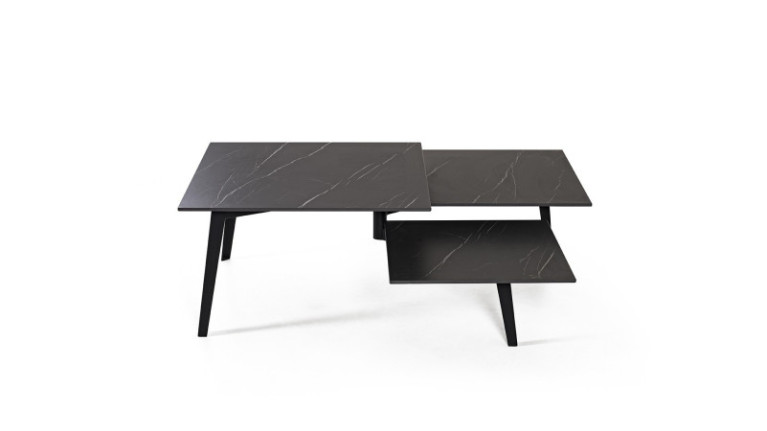 Table basse MONCEAU - Table composée 3 plateaux en céramique inrayable à l'aspect marbre. La qualité à la française