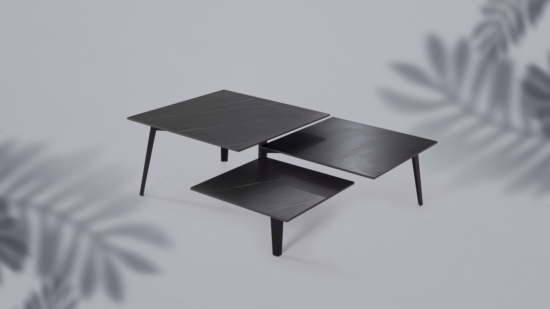 Coffee table MONCEAU | Ceramic top, black lacquered metal base