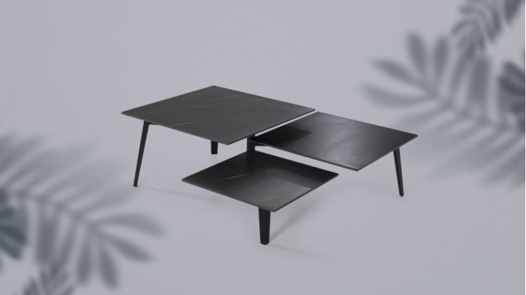 Coffee table MONCEAU | Ceramic top, black lacquered metal base