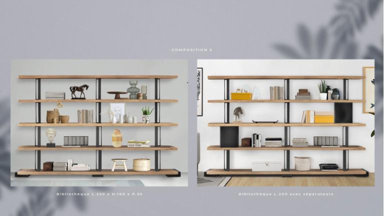 NATURA bookcase | Composition with solid wood shelves