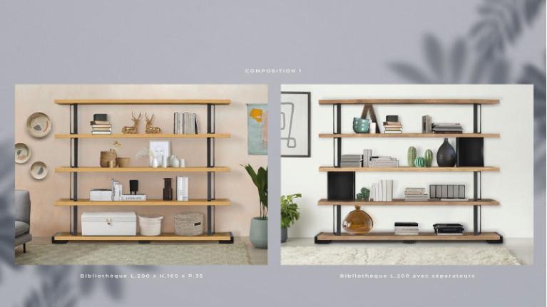 NATURA TV stands | Composition with solid wood shelves