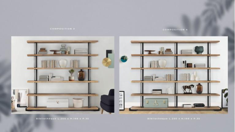 NATURA TV stands | Composition with solid wood shelves