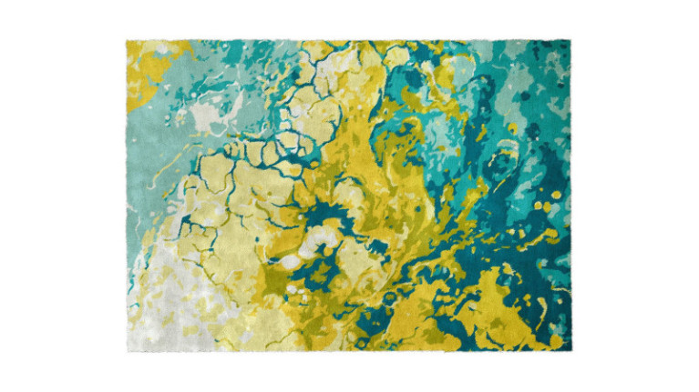 Tapis rectangulaire jaune et bleu AQUARELLE - Jolie harmonie des couleurs. 3 dimensions disponibles.