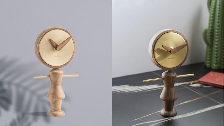 Wood and brass table clock, 2 finishes, NENE-NENA