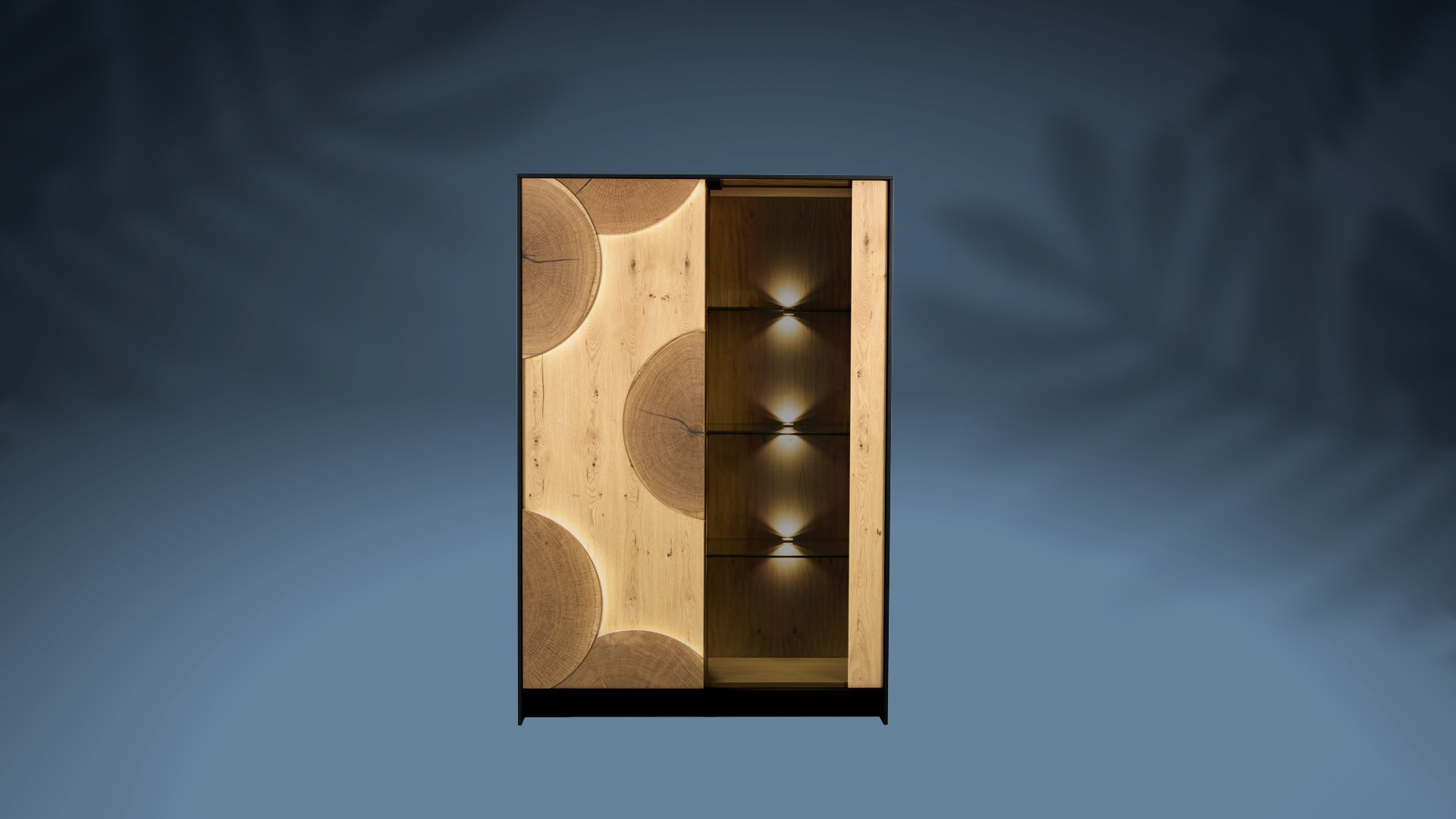 The EQUINOXE 2-door display case is a high-end piece of furniture with integrated lighting.