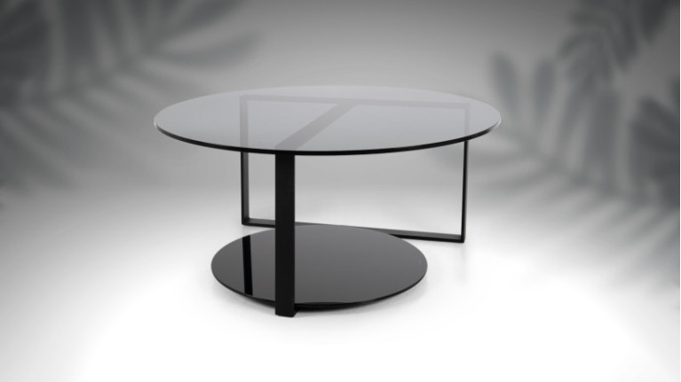 Table basse ronde MILANO design minimaliste avec plateaux verre