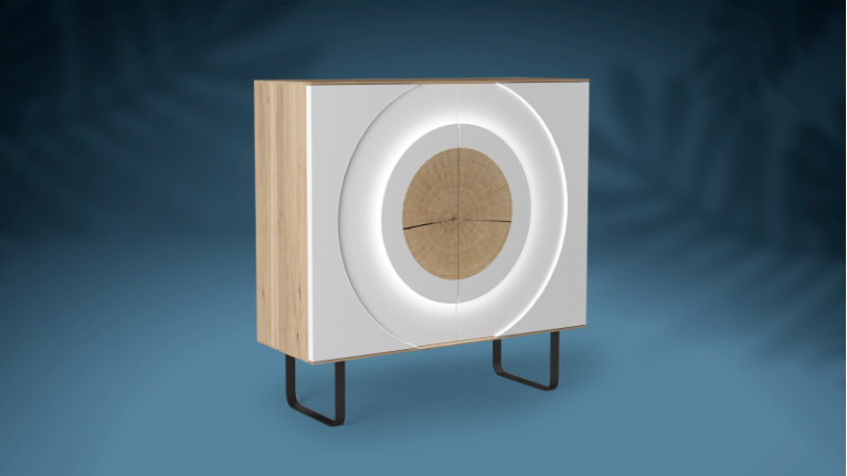 Meuble haut 2 portes réalisable avec placage chêne, laque ou céramique AUSTRAL. Option LED