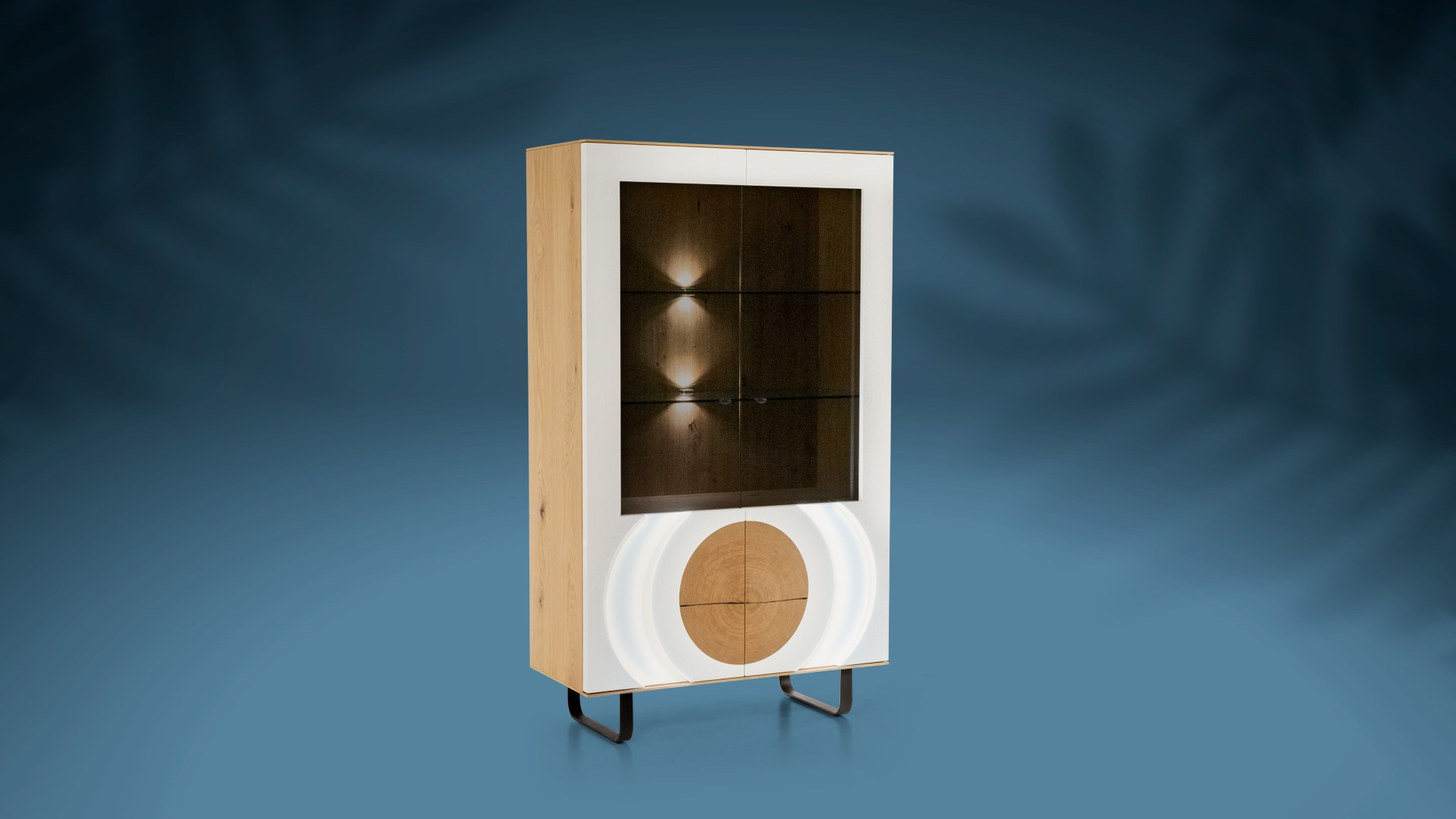 AUSTRAL 2-door display cabinet in oak veneer, lacquer or ceramic