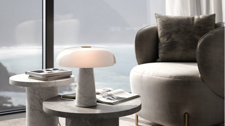 GLOSSY I Lamp Marble and opal glass for this design award winner