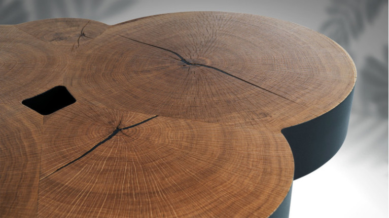 Coffee table ROSACE I Soft alliance natural oak veneer and lacquer