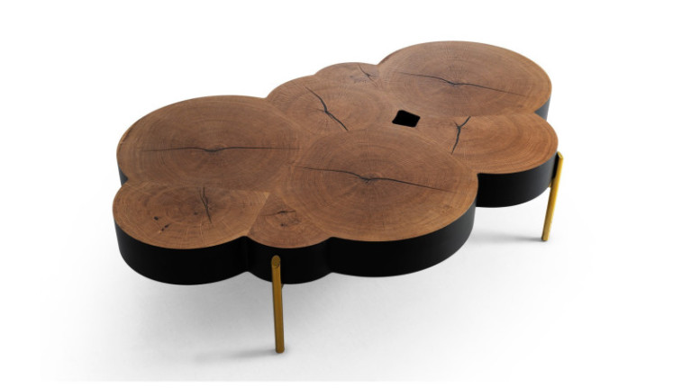 Coffee table ROSACE I Soft alliance natural oak veneer and lacquer