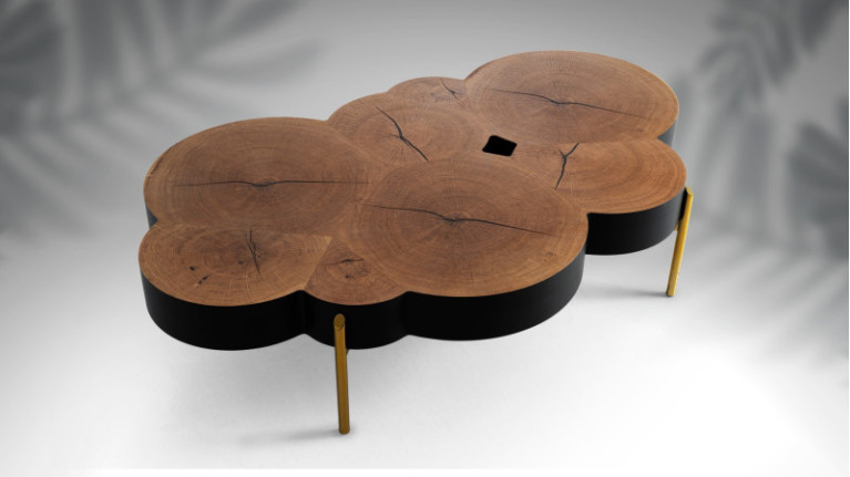 Coffee table ROSACE I Soft alliance natural oak veneer and lacquer