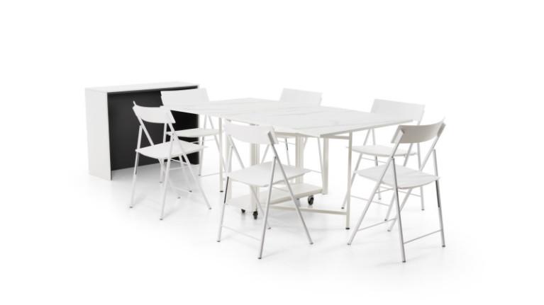 Console with folding table + 6 ARCHIMEDE I space-saving chairs