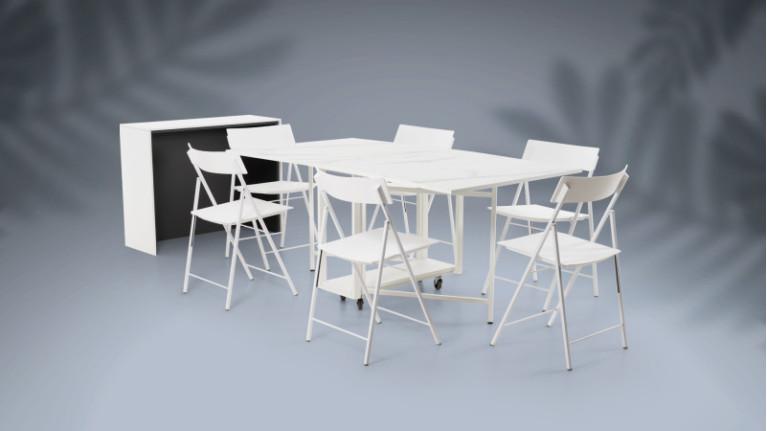 Console with folding table + 6 ARCHIMEDE I space-saving chairs