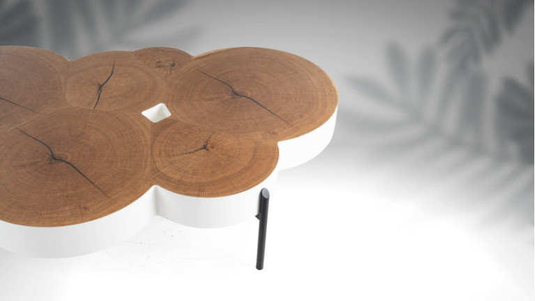 Coffee table ROSACE I Soft alliance natural oak veneer and lacquer