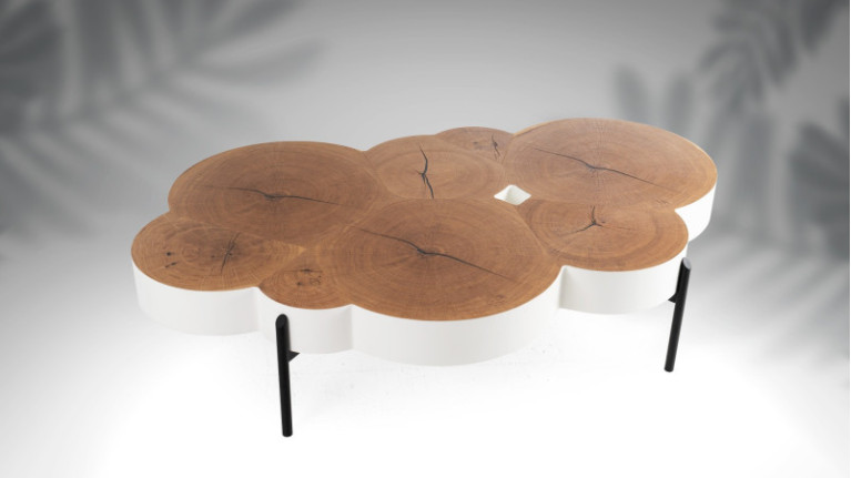 Coffee table ROSACE I Soft alliance natural oak veneer and lacquer