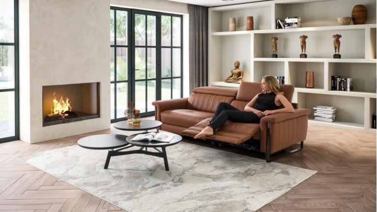 DETROIT reclining sofa with original padding and flip-up headrests