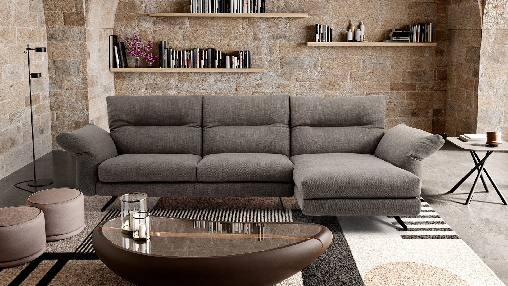 Sofa chaise longue CHELSEA I With articulated armrests and headrests