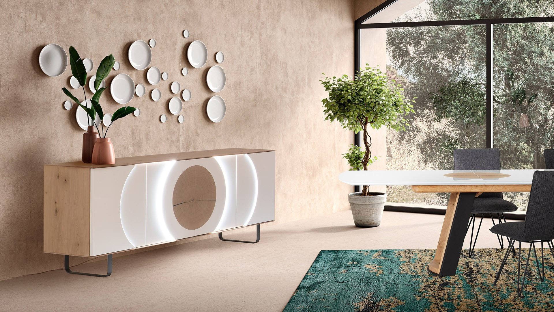 buffet in natural oak with lacquer or ceramic AUSTRAL