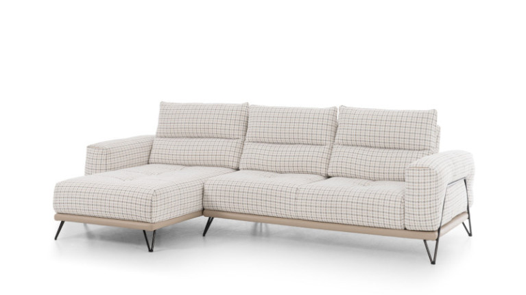 Corner sofa chaise longue in exclusive Italian fabric with houndstooth pattern