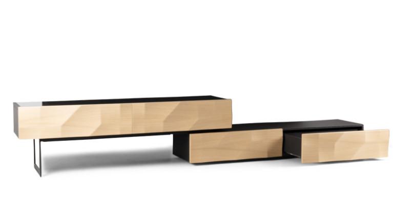 High-end wood and black lacquer TV stand MONTECARLO