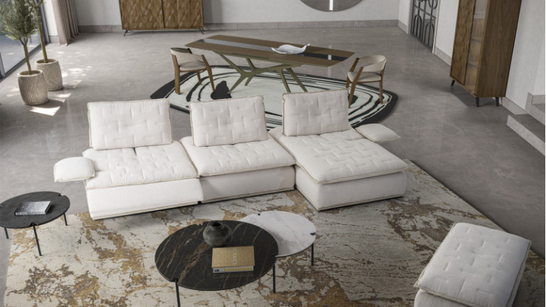 Canapé d'angle modulable relax en tissu blanc OREO