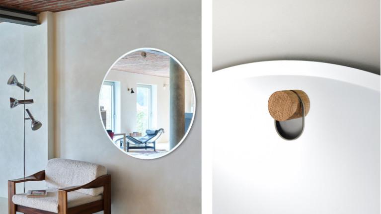 GLOBO I mirror Bevelled edges and oak hooks