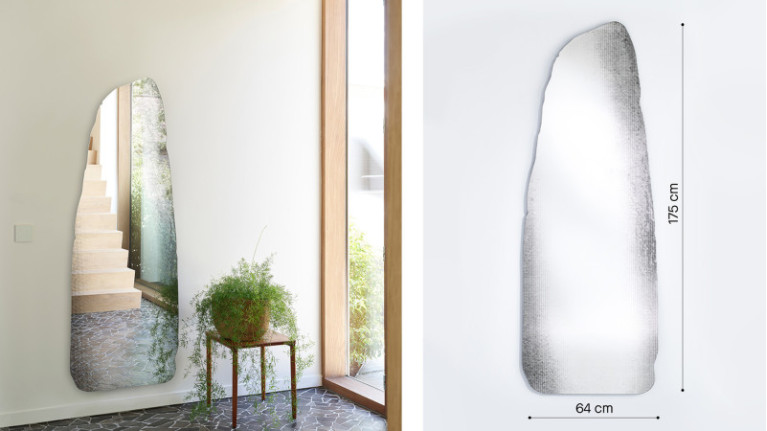 ROCCA I mirror Like in relief. Water-jet cut-out and screen-printed decoration