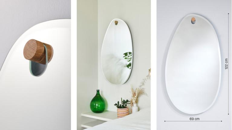 Mirror LAGO I Organic shape and oak hook
