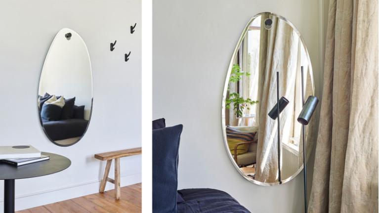 Mirror LAGO I Organic shape and oak hook