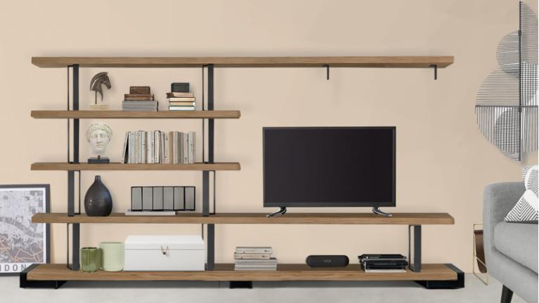 NATURA TV stands | Composition with solid wood shelves