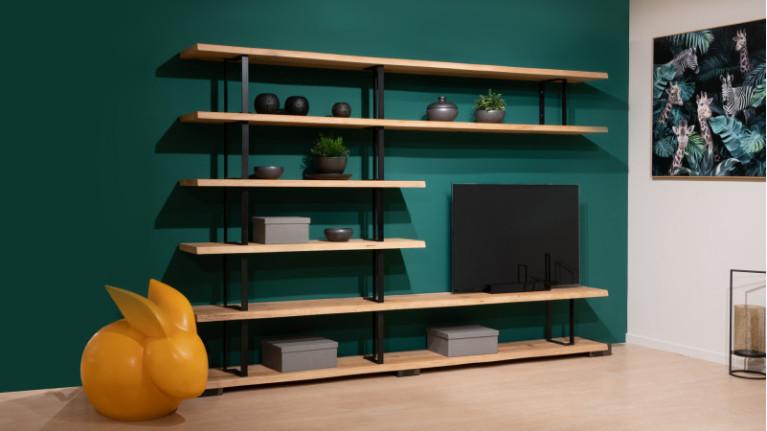 NATURA TV stands | Composition with solid wood shelves