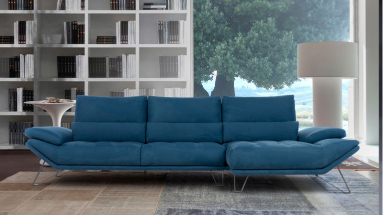 Canapé d'angle chaise longue tissu bleu FLY