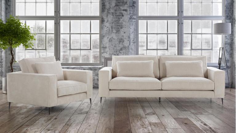Canapé CHIANTI | Straight sofa in cream corduroy-look fabric