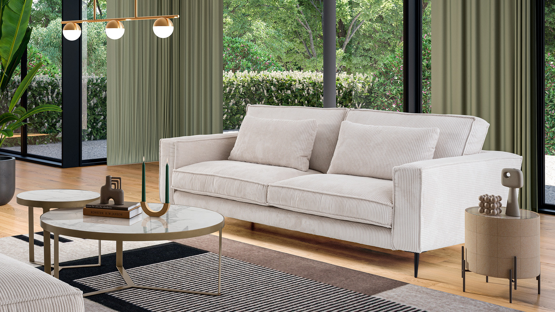Beige straight sofa in CHIANTI fabric