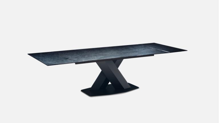 Extendable dining table with fused glass top X FACTOR