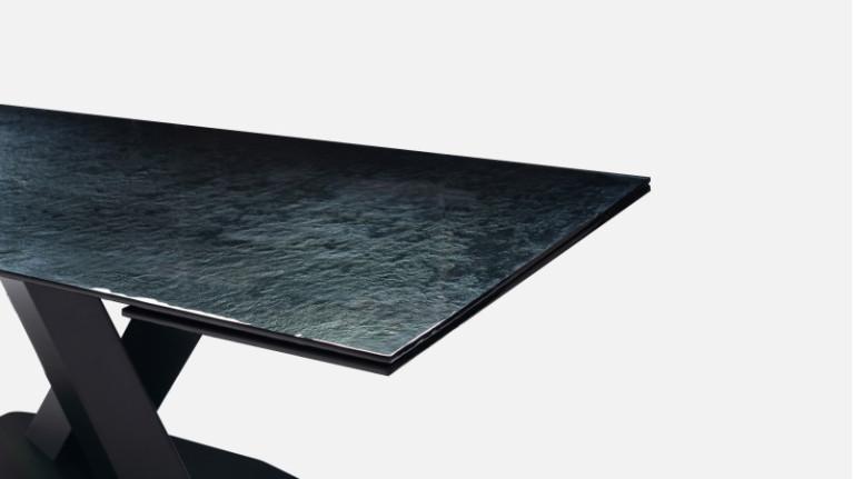Extendable dining table with fused glass top X FACTOR