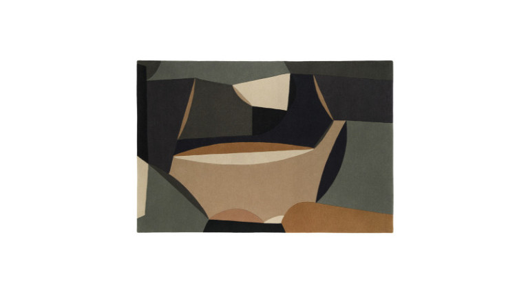 Rectangular POLIA AUTUMN wool rug with abstract shapes